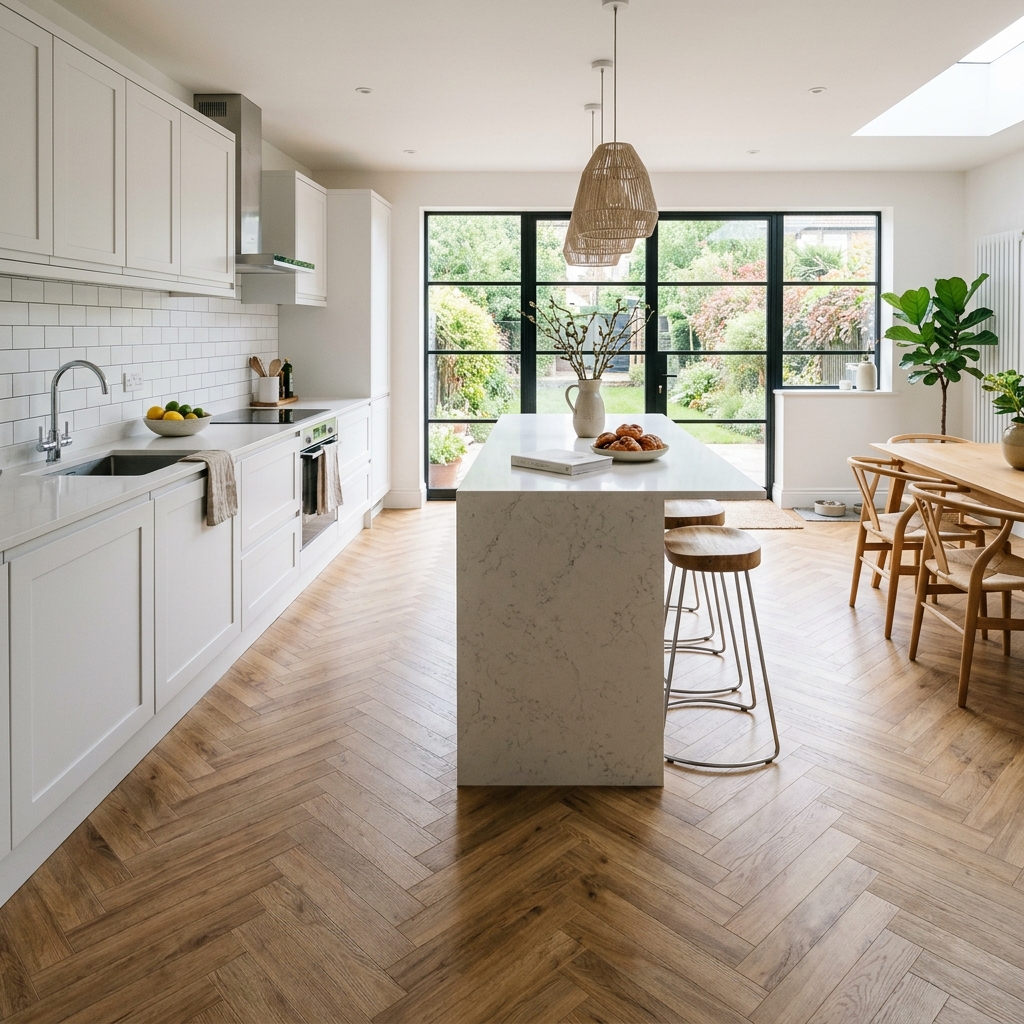 Oak Herringbone LVT Kitchen Flooring